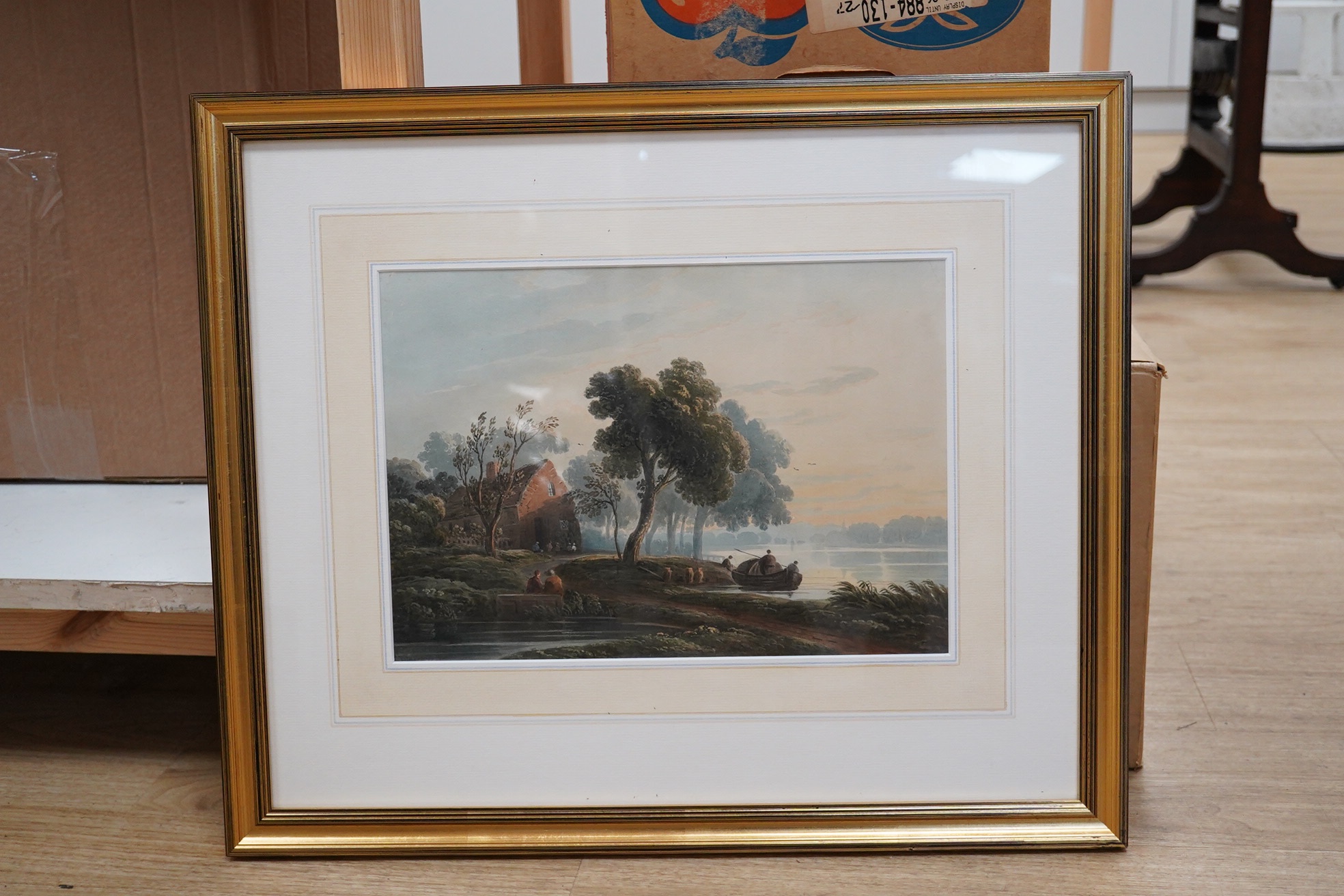 John Varley (1778-1842), watercolour, 'On The Thames above Putney', unsigned, details verso of backing, 25 x 36cm. Condition - fair